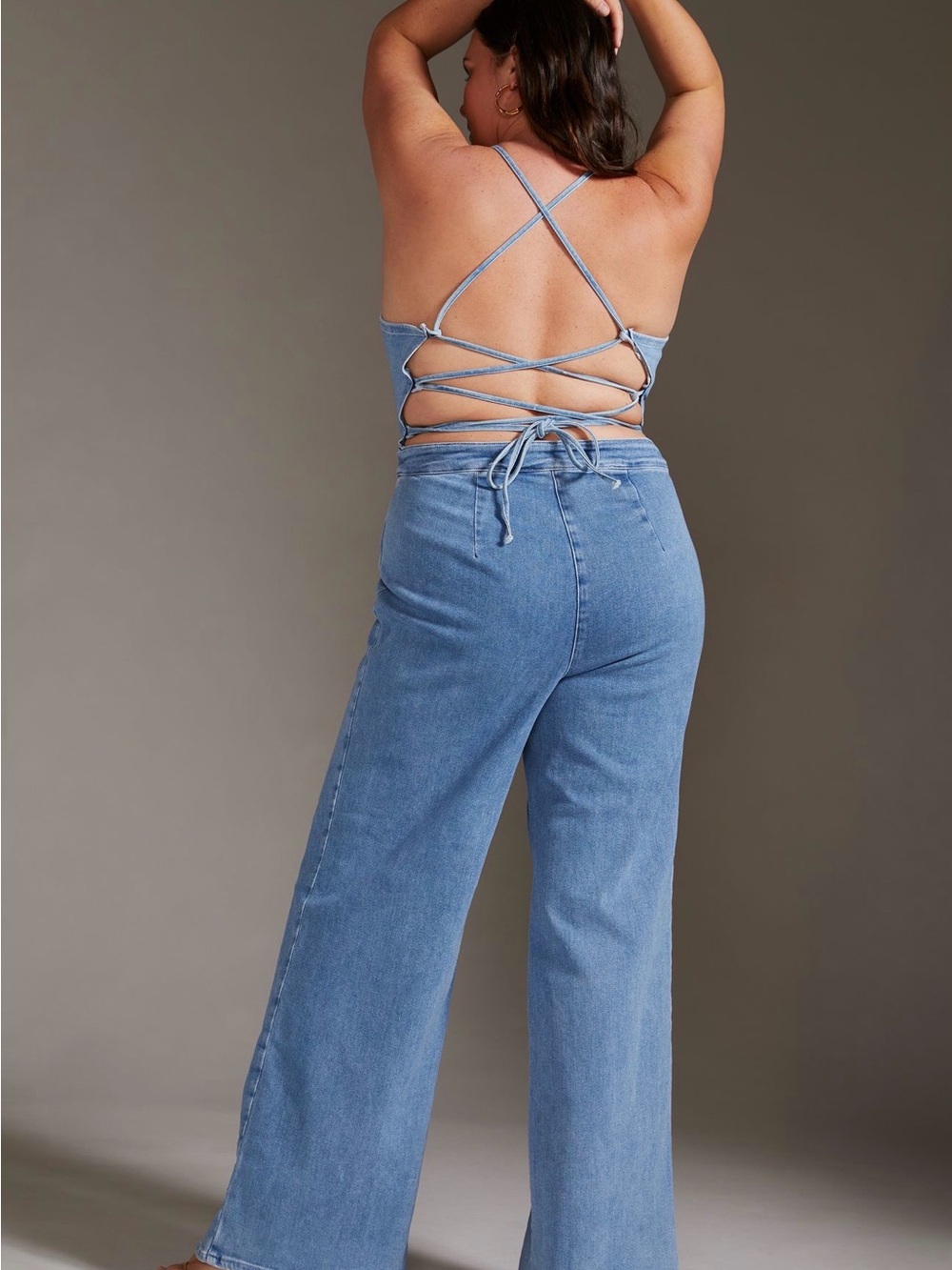 Good American Light Blue Denim Strappy Back Jumpsuit - Picture 4 of 6